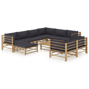 Set di mobili da giardino per esterni 10 pezzi con cuscini in bambù grigio scuro 02_0015044