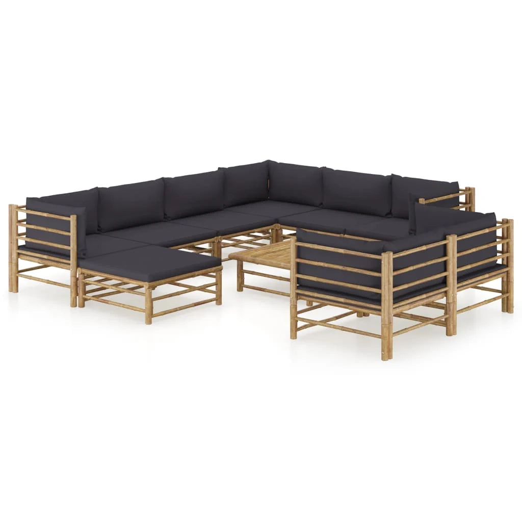 Set di mobili da giardino per esterni 10 pezzi con cuscini in bambù grigio scuro 02_0015044