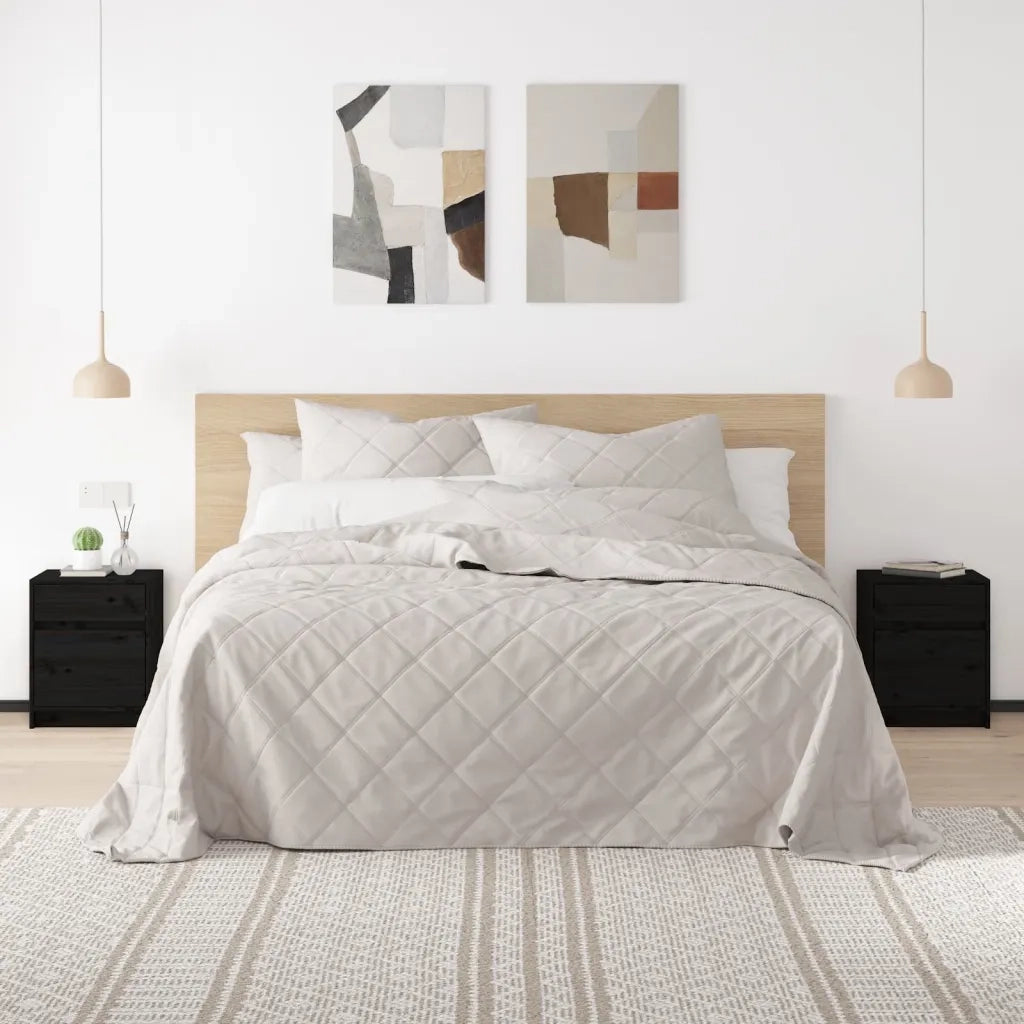 Set di 2 Comodini | Armadio da Notte | Mobiletto da notte Neri 40x31x50 cm in Legno Massello di Pino