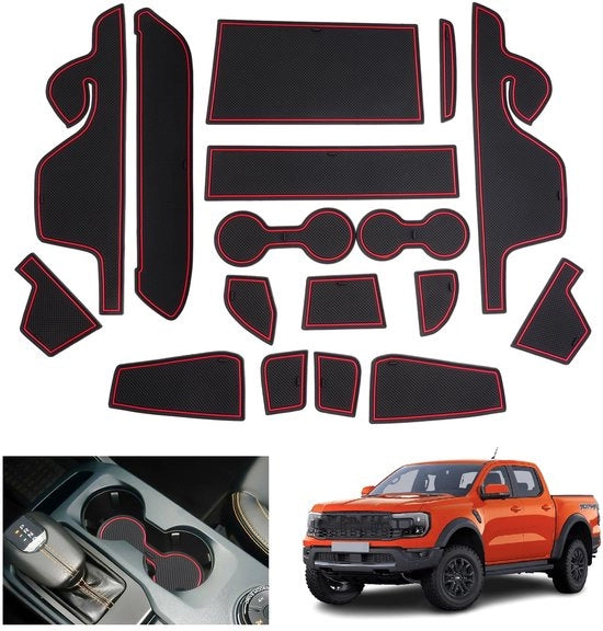 Accessori per Ford Ranger T9 2023 2024 2025 (Sistema di Frizione Elettronica) Pieghevoli Tappeti Antiscivolo, Ranger Raptor Wildtrak Tappeti Antiscivolo in Gomma, Pannello di Consolle Centrale Deurnaad, Accessori per Ranger 2024 (Rosso)