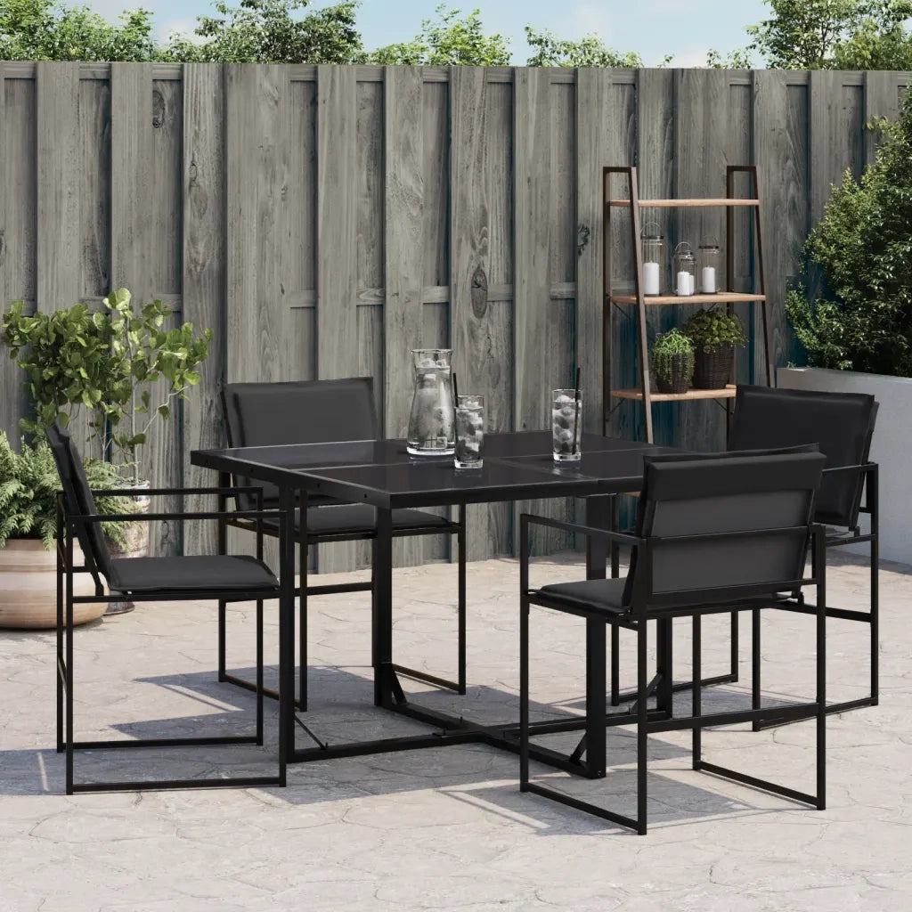 Sedie da Giardino con Cuscini 4 pz | Sedie da Esterno Neri in Acciaio e Textilene