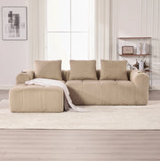 Divano modulare 253x158x61 cm con sistema combinabile DIY; tasche laterali e portabicchieri in corduroy khaki