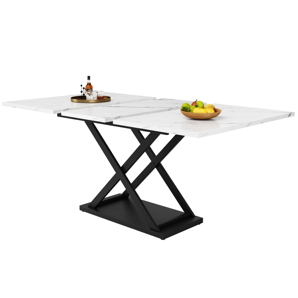 Tavolo allungabile con piano in MDF e gambe in metallo incrociate per cucina e soggiorno bianco 120 × 80 × 75 cm