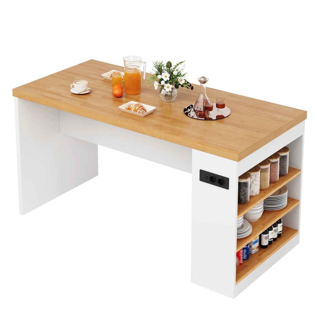 Carrello da cucina con 3 ripiani aperti; LED; prese e porte USB; per cucina e sala da pranzo; 155 × 80 × 90 cm