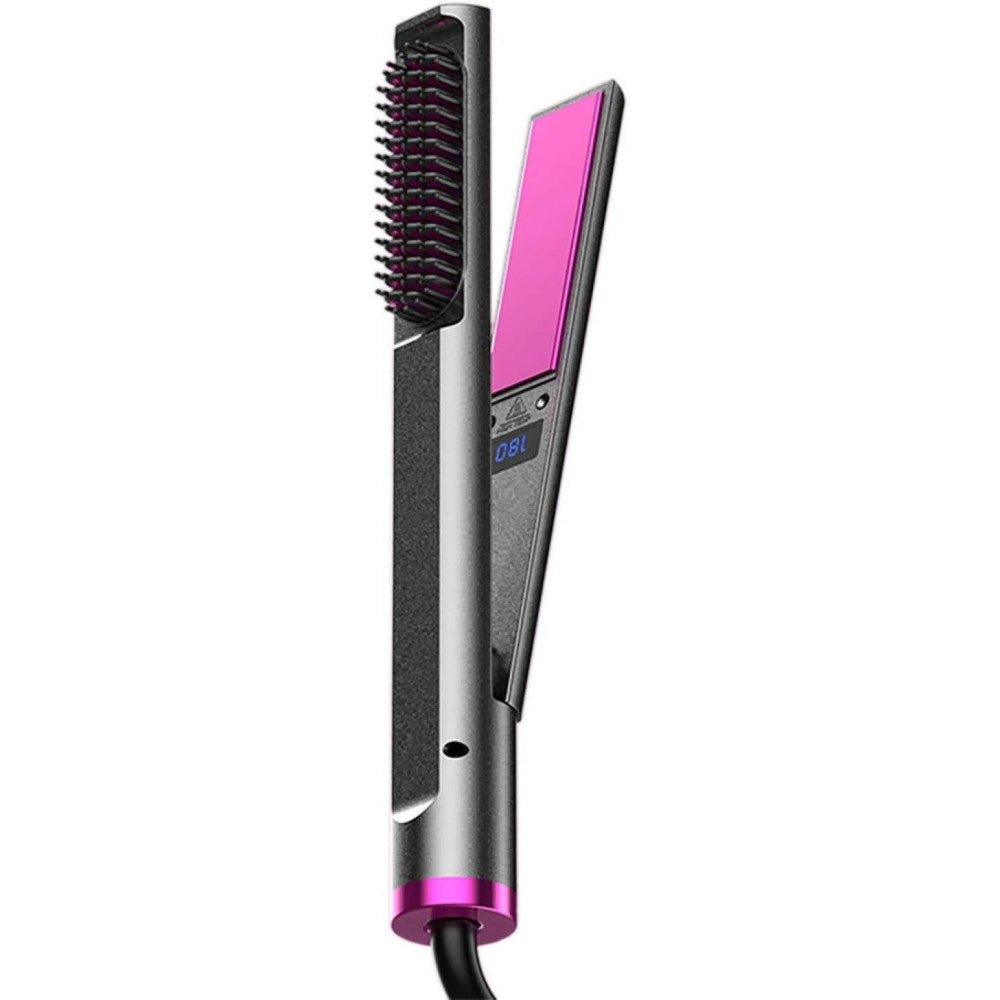 Trade Shop - Spazzola Lisciante 3 In 1 Per Fare Capelli Lisci E Mossi Piastra In Ceramica Ptc -