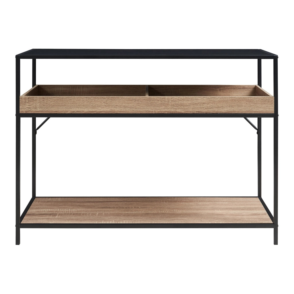 Tavolo a Consolle Belana con Ripiano e Scomparti Aperti 110 x 40 x 80 cm - Nero / Effetto Rovere [en.casa]