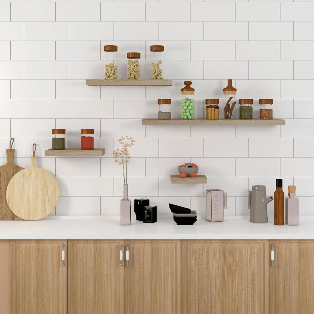 Mensola a Muro Set da 2, 80cm, Mensole Librerie da Parete Scaffale MDF Stile Rétro Ripiano Portaoggetti, Noce Chiaro, 0117QJ-2