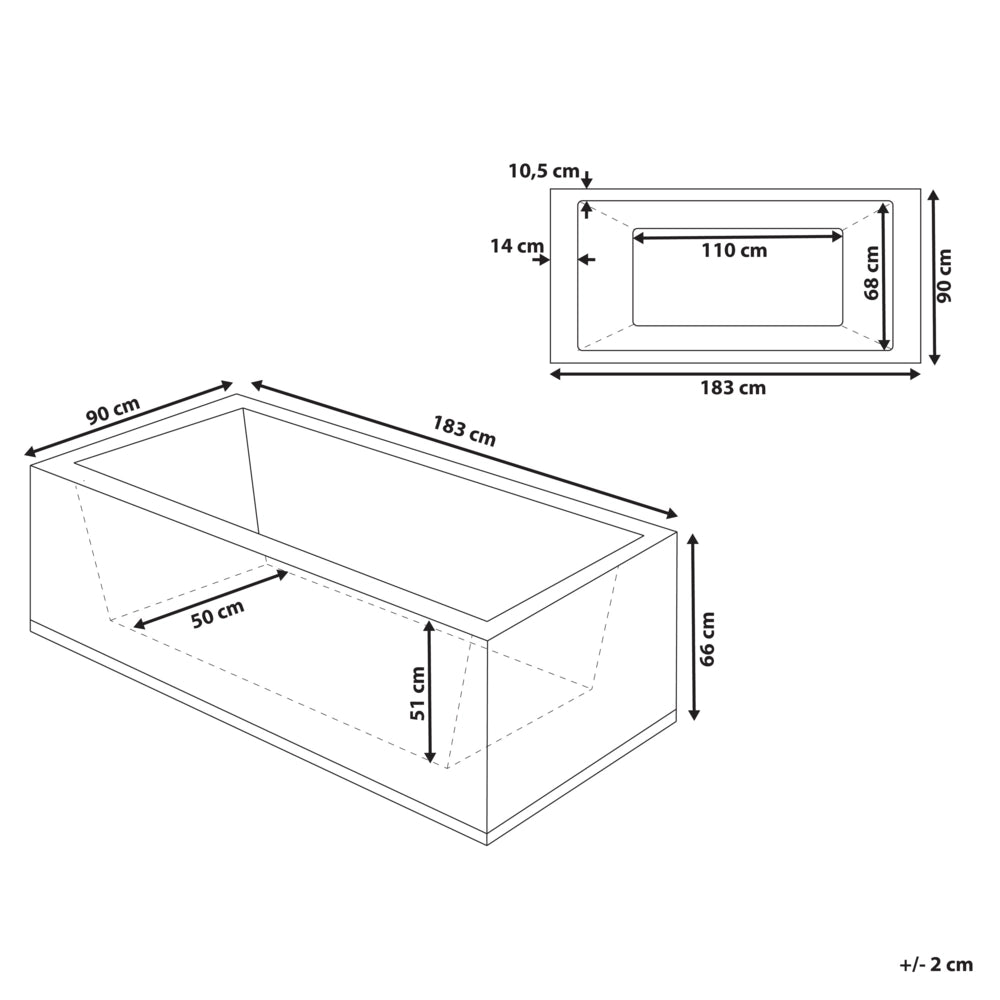 Vasca da bagno in acrilico Nero 183 x 90 cm getti massaggianti per poggiatesta luci a LED