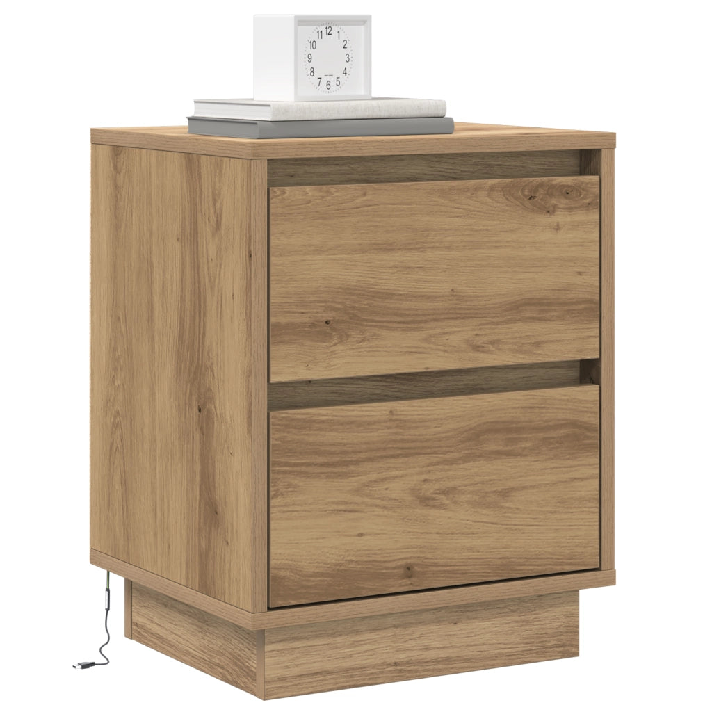 Comodini con luci LED 2 pz Rovere Artigianale 39x34.5x50 cm
