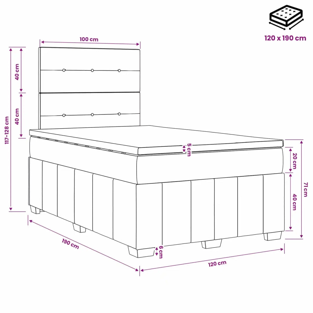 Letto box spring con materasso Tortora 120 x 190 cm Tessuto 3454096