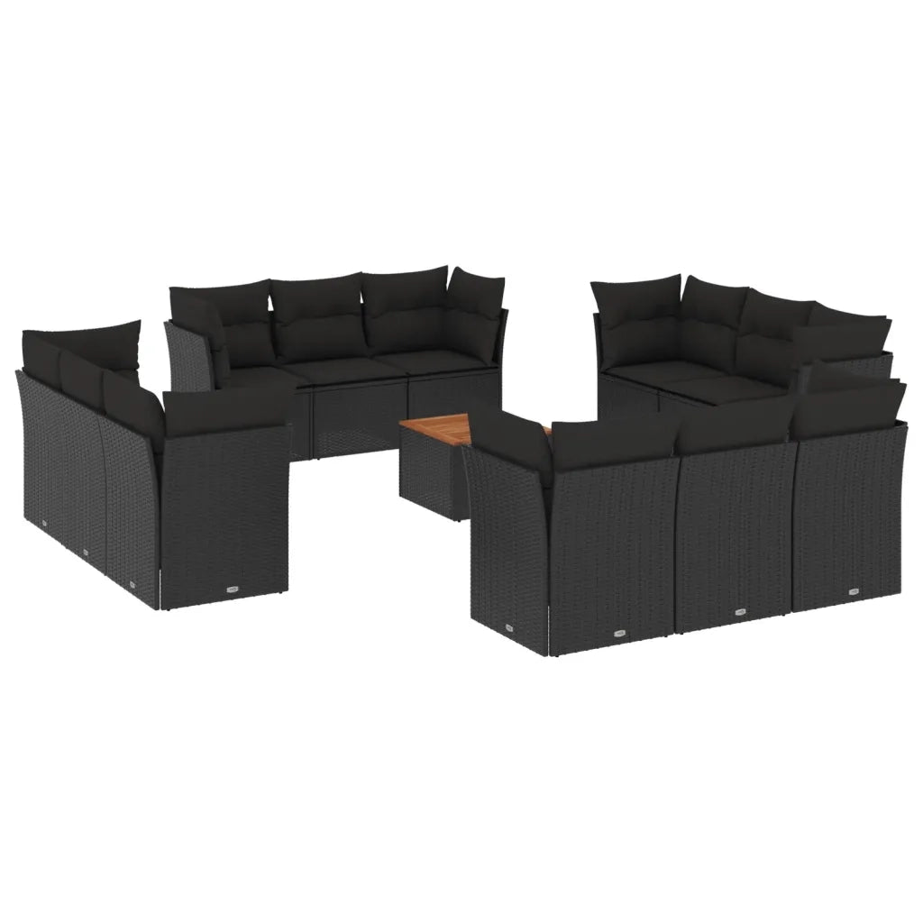 Set Divani da Giardino 13pz con Cuscini Nero in Polyrattan 3255866