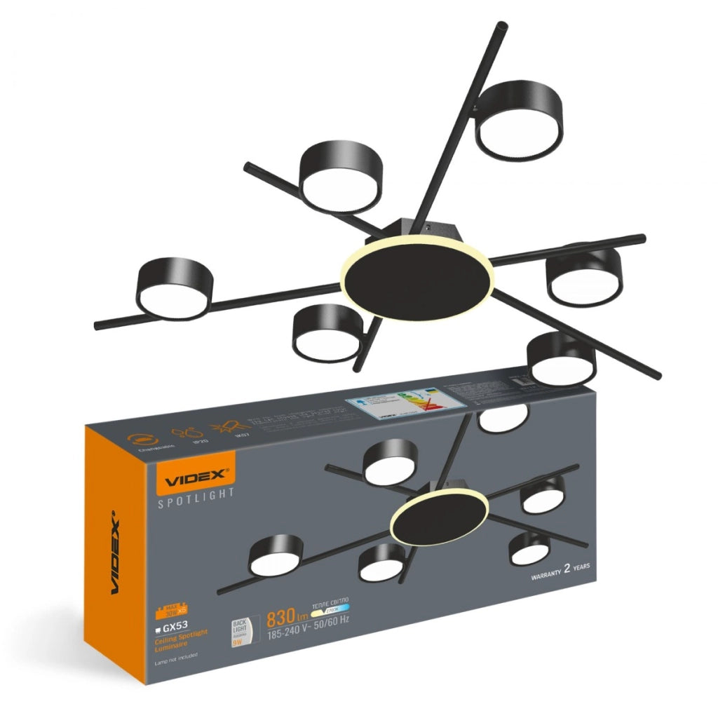 Plafoniera nera moderna 70cm 6xGX53 LED 9W calda Videx