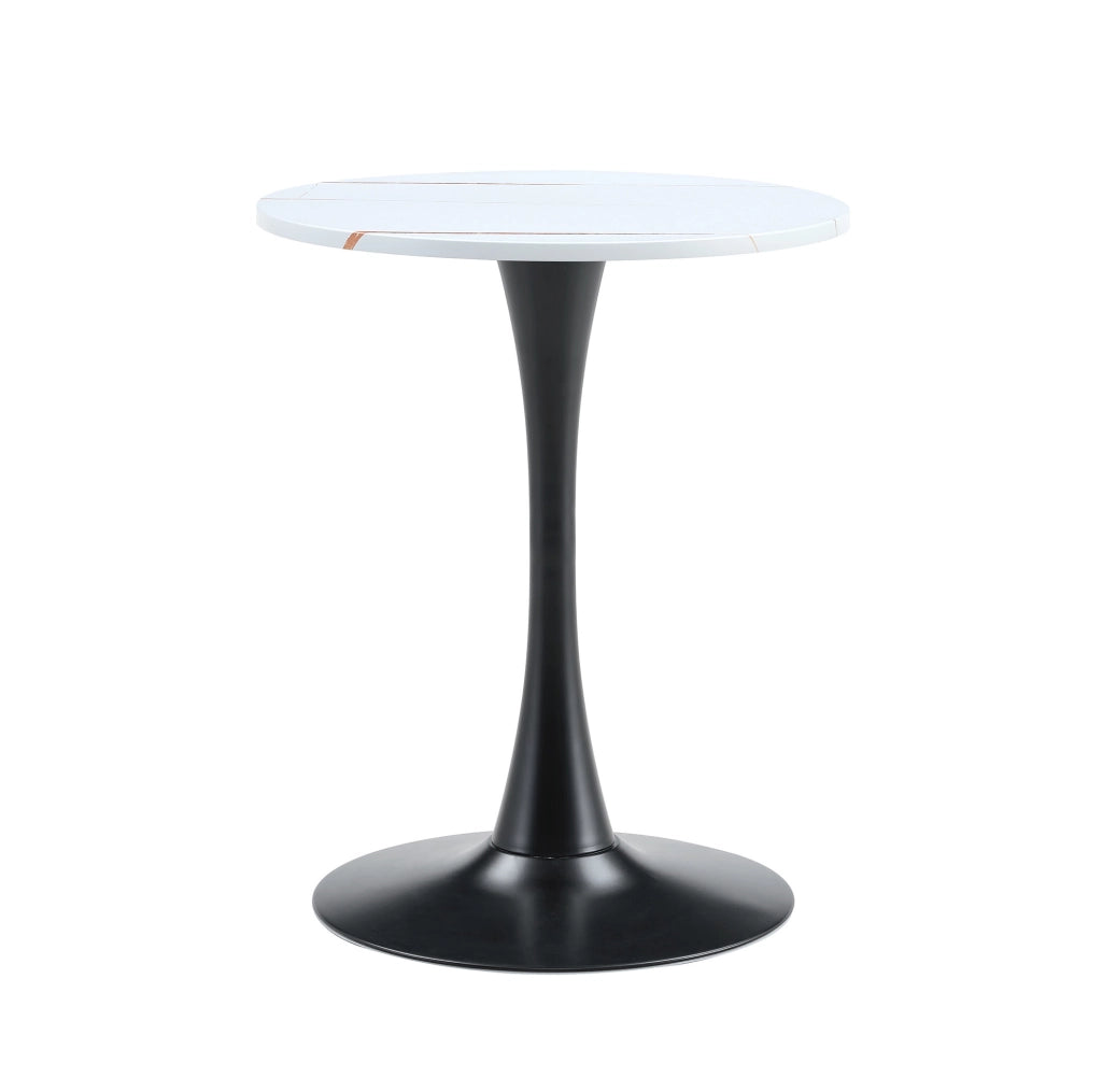 Tavolino rotondo 60 cm stile Mid-Century in MDF e metallo; bianco e nero
