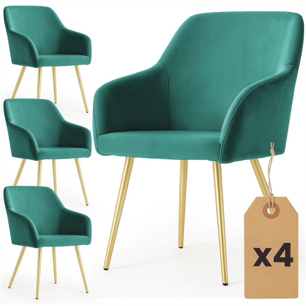 Set di 4 Sedie in velluto liscio ESTELLE Verde Bottiglia gambe oro