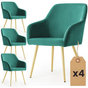 Set di 4 Sedie in velluto liscio ESTELLE Verde Bottiglia gambe oro