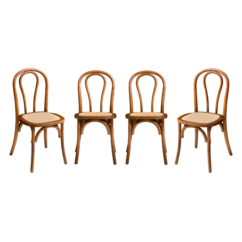 Set di 4 sedie vintage in legno e rattan, effetto noce