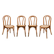 Set di 4 sedie vintage in legno e rattan, effetto noce