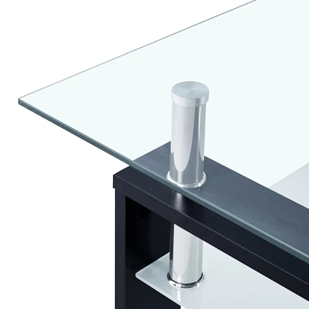 Tavolino Salotto Nero e Trasparente 95x55x40 cm Vetro Temperato 330303