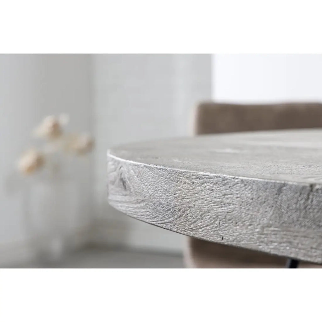 Table SILVA – Legno di mango grigio e metallo nero – 80 cm – Forma rotonda – Stile contemporaneo