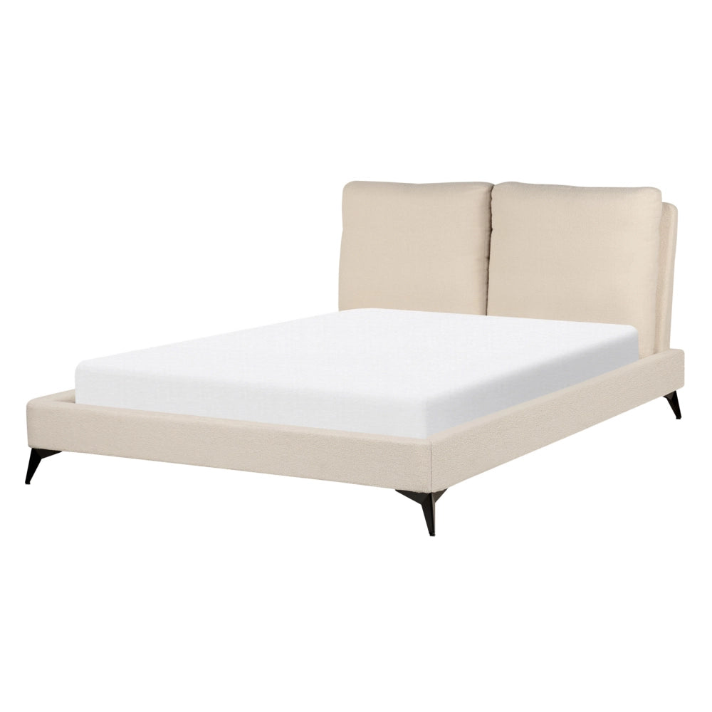 Letto imbottito moderno in bouclè beige 140 x 200 cm con rete a doghe