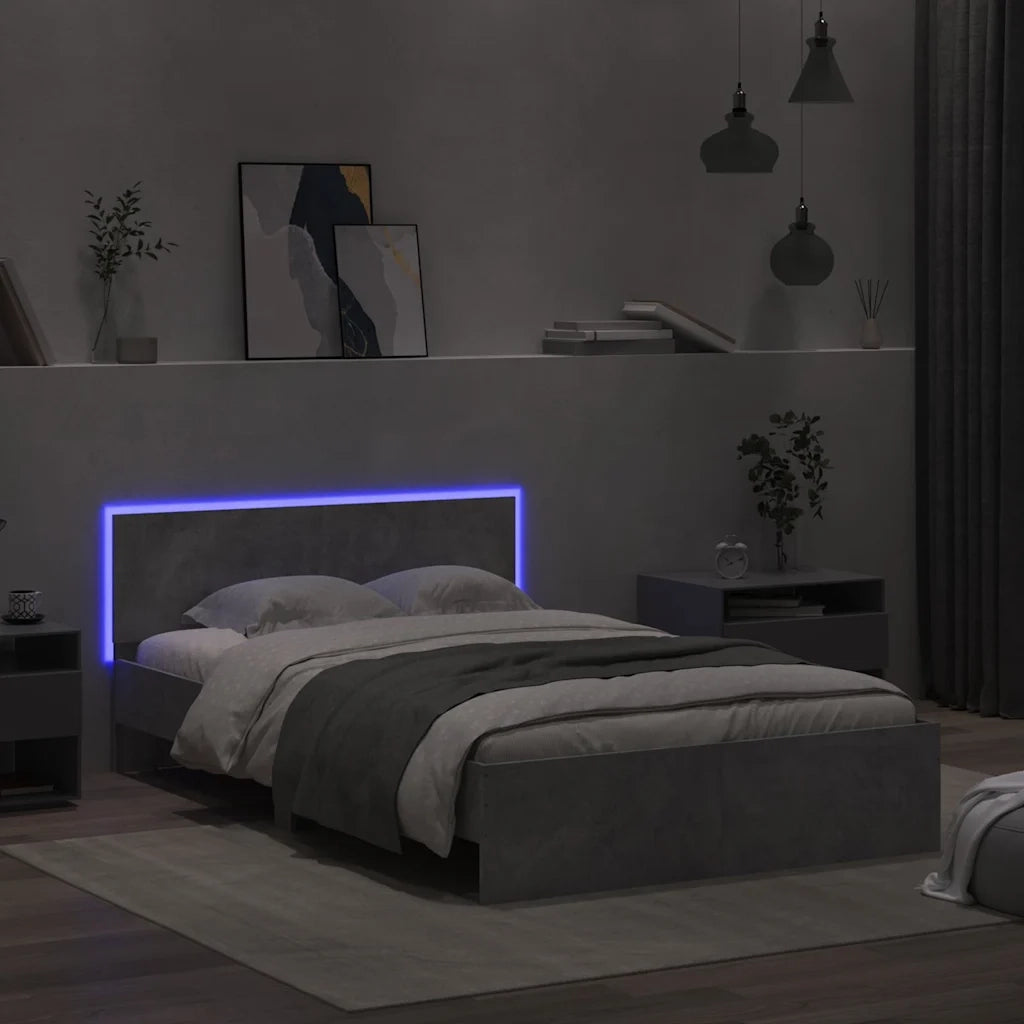 vidaXL Giroletto con Testiera e LED Grigio Cemento 140x200 cm
