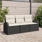 Set di Divano da Giardino 3 Pezzi con Cuscini Nero Polyrattan