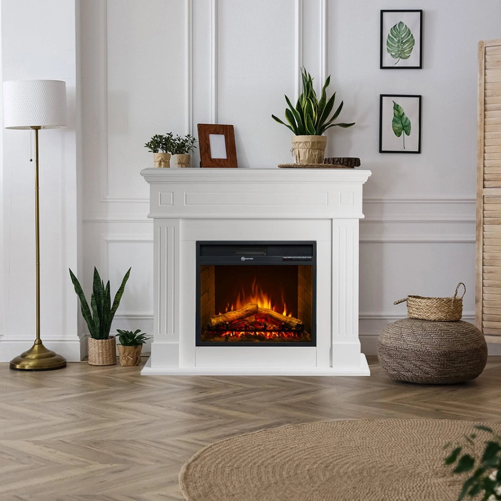 Caminetto Sola, Camino Elettrico Superficie Riscaldabile 30 m2, 110x25x95h cm Bianco