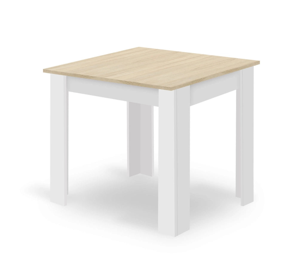 Tavolo da pranzo quadrato Valora NP con piano in rovere Sonoma e gambe bianche