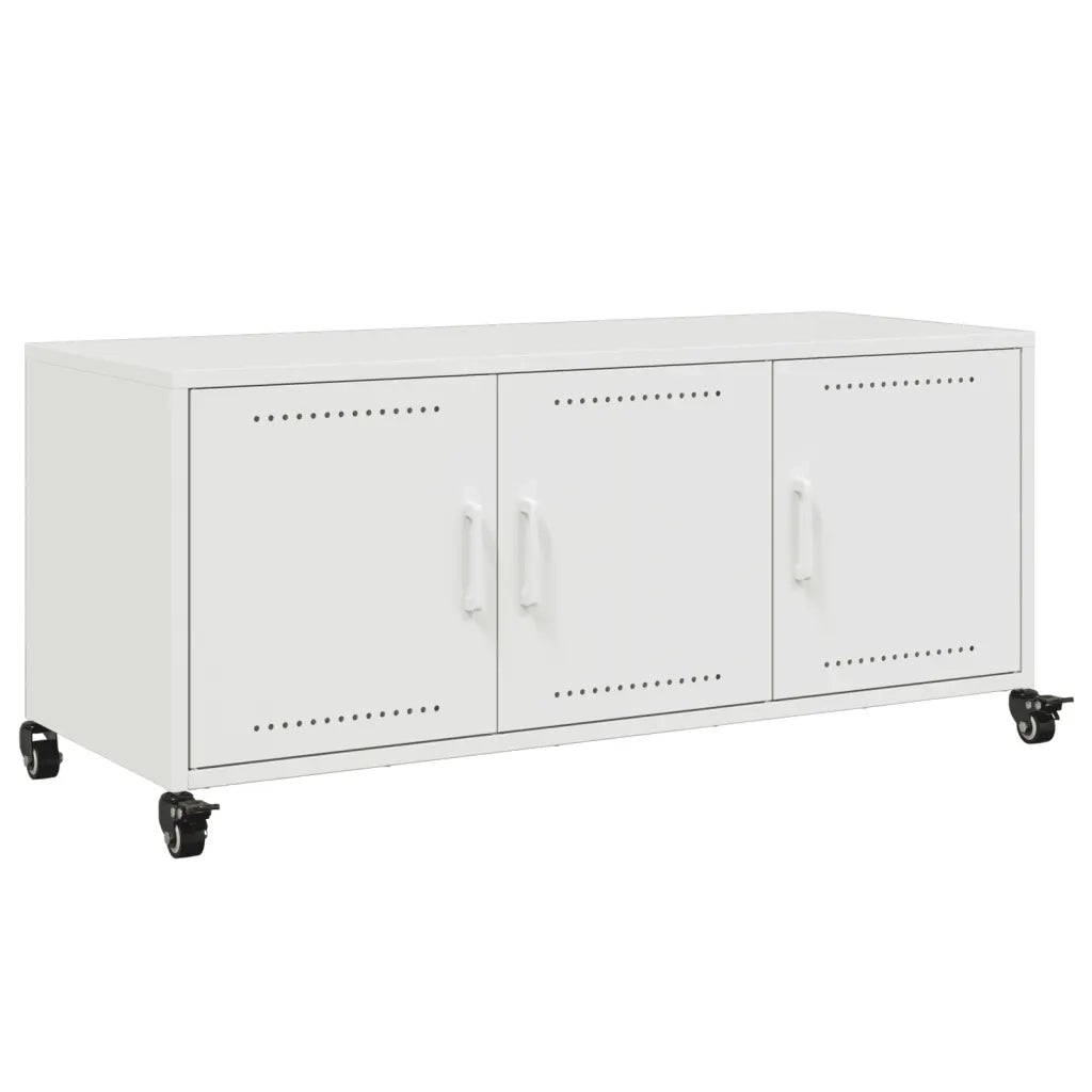 Mobile TV Bianco 100,5x39x43,5 cm in Acciaio Laminato a Freddo