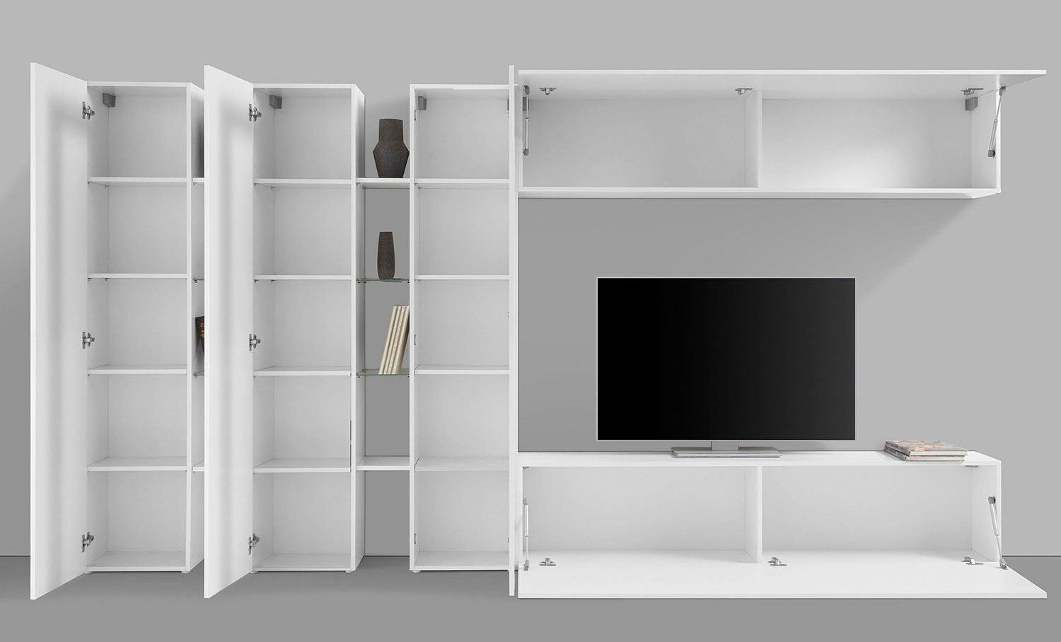 Parete Attrezzata Soggiorno 340x30x180 cm Maruska n°5 Bianco Lucido