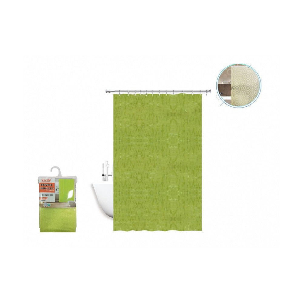 Trade Shop - Tenda Doccia Antimuffa Impermeabile 180 X 200 Cm Con Anelli Bagno Verde 2d 52130 -