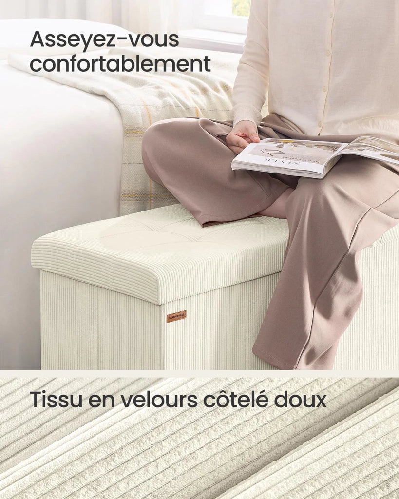 Panca/pouf contenitore pieghevole 38 x 76 x 38 cm poggiapiedi/testa letto cassapanca contenitore portata fino a 300 kg per soggiorno camera da letto ingresso bianco 12_0004170