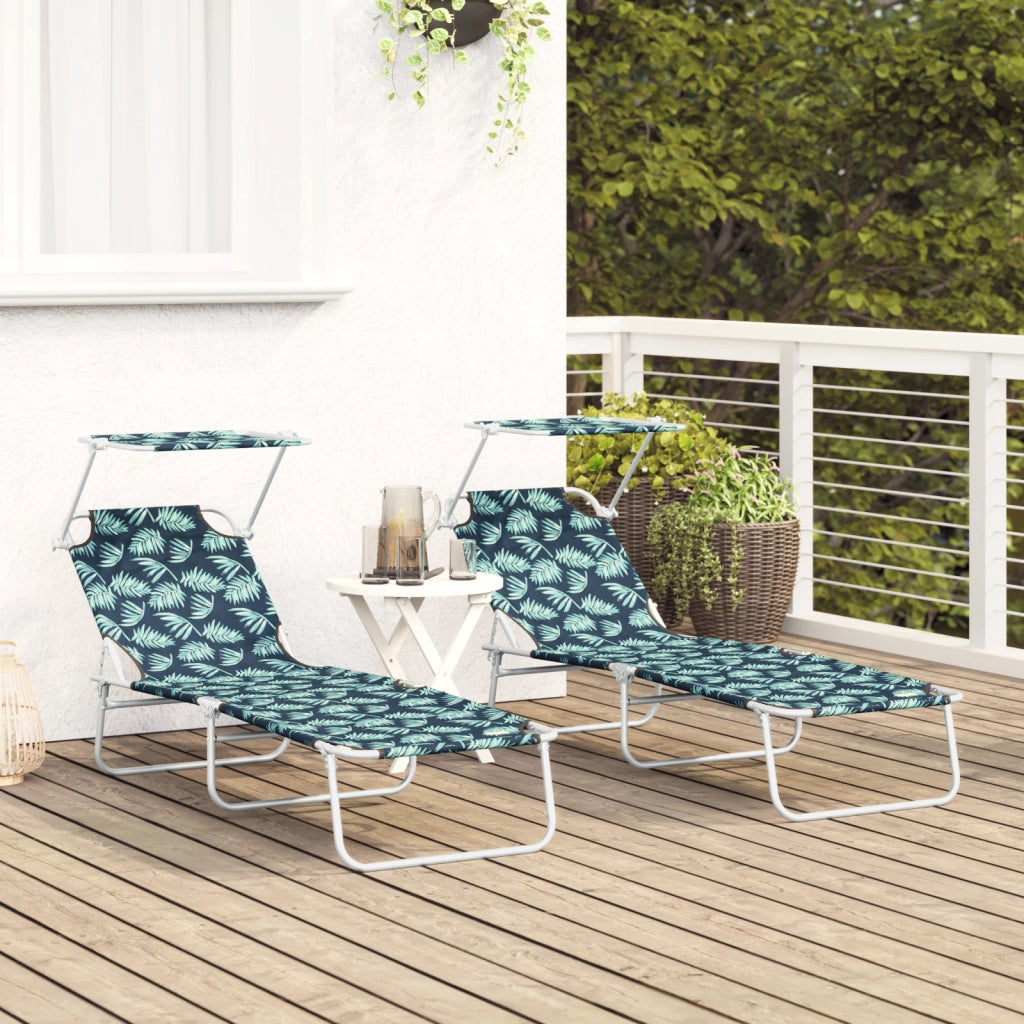 Lettini Prendisole Pieghevoli 2 pcs con Motivo Foglia in Tessuto Oxford 600D