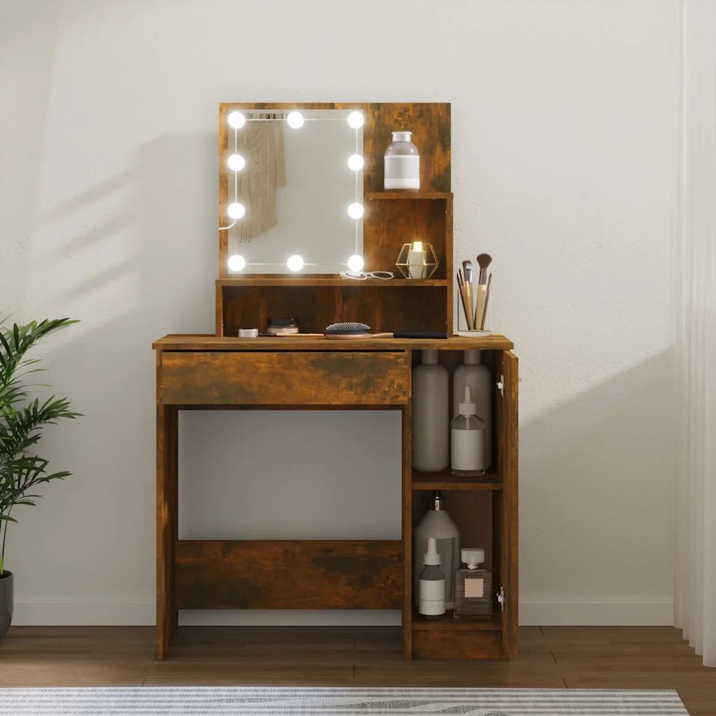 Toeletta | Tavolo da Trucco con LED Rovere Fumo 86,5x35x136 cm
