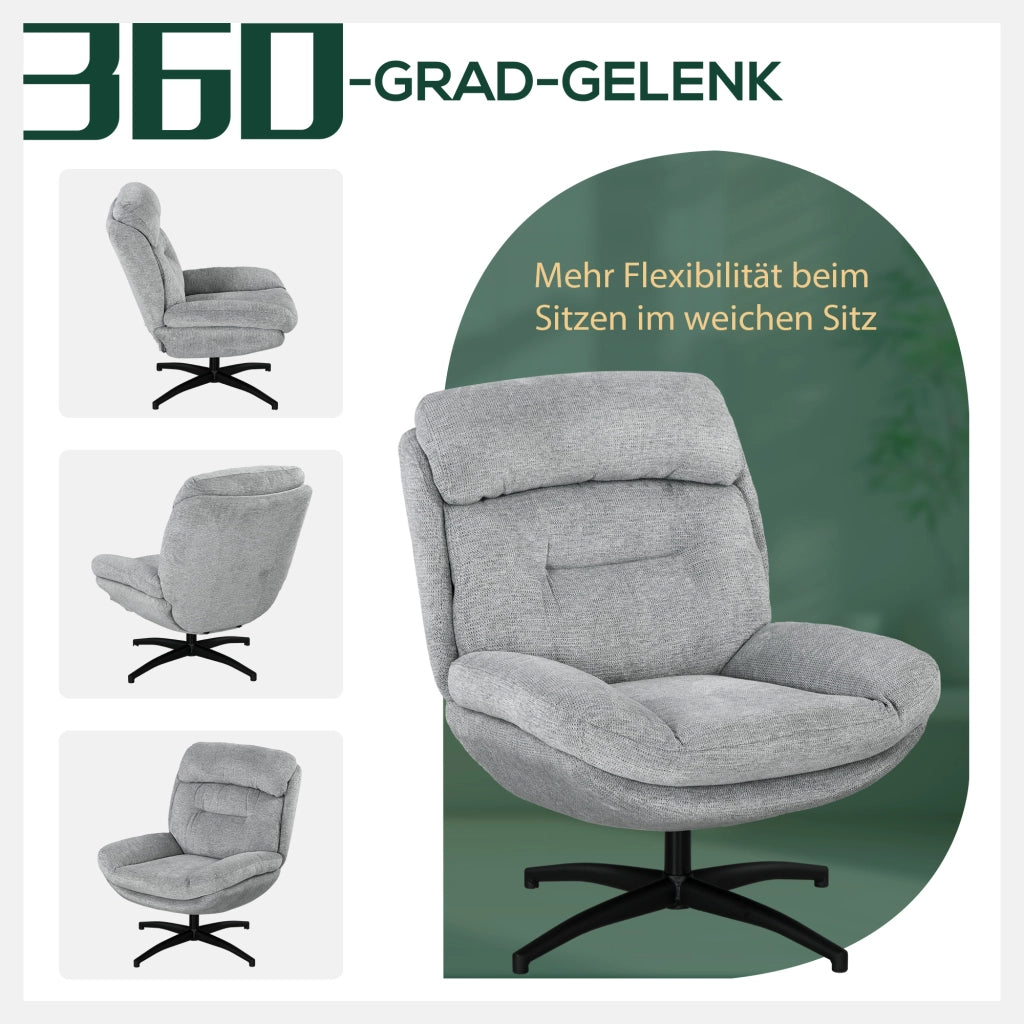 POLTRONA Girevole 79x91x98 cm Chenille Grigio
