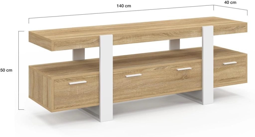 Porta TV PHOENIX 140 cm con cassetti in legno e bianco