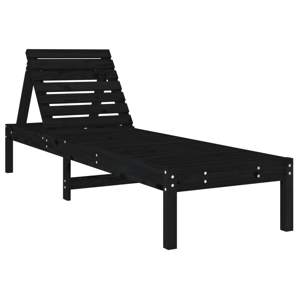 Lettini Prendisole 2pz Neri 199,5x60x74 cm Legno Massello Pino 825074