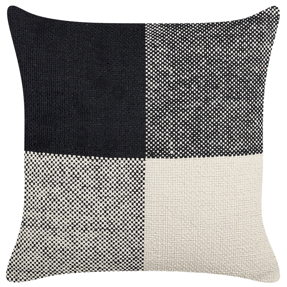 Set di due cuscini decorativi in cotone nero e beige con toppe 45 x 45 cm con imbottitura accessori decorativi soggiorno camera da letto