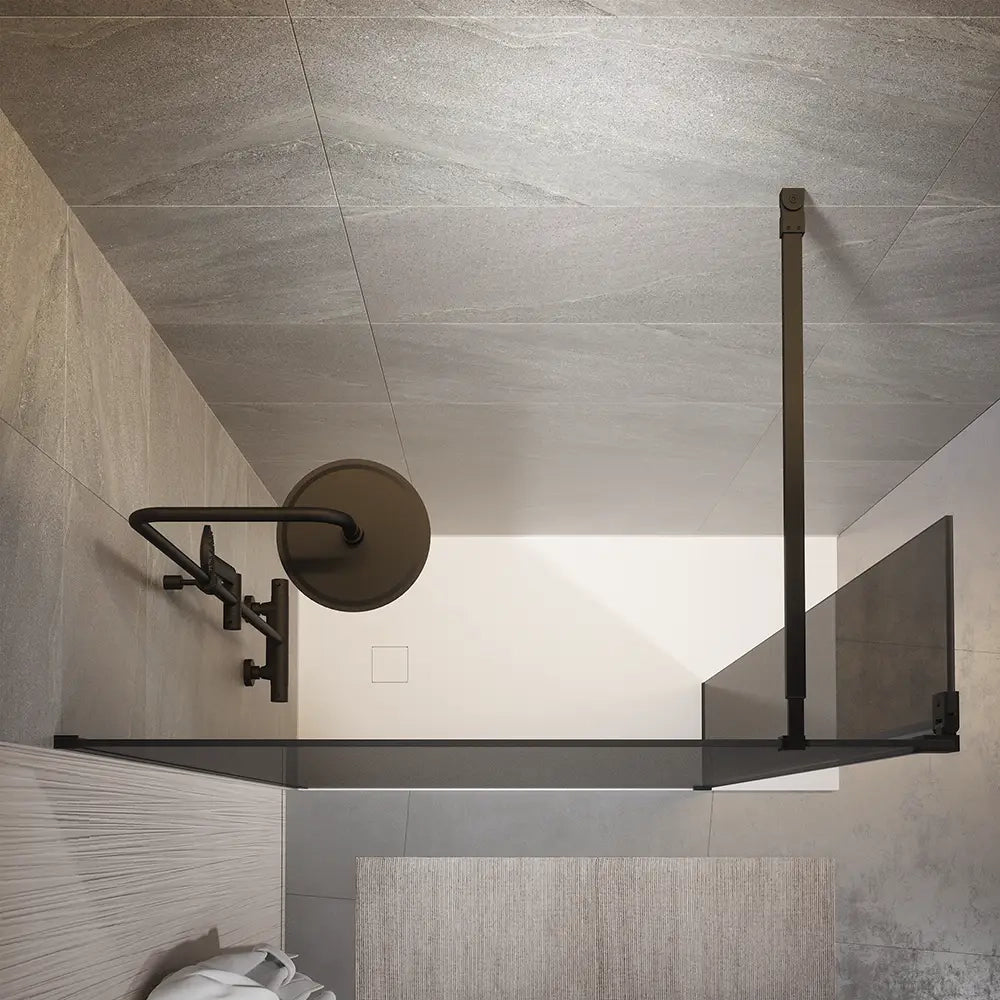 Doccia walk-in 140cm + anta 30cm vetro temperato anticalcare 10mm fumé profili neri | Naxos
