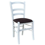 Sedia in legno venezia anticata bianca con seduta similpelle color marrone