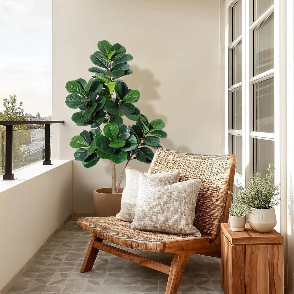 Ficus Lyrata Artificiale 180 cm con 108 Foglie e Vaso Bianco per Salotto e Ufficio