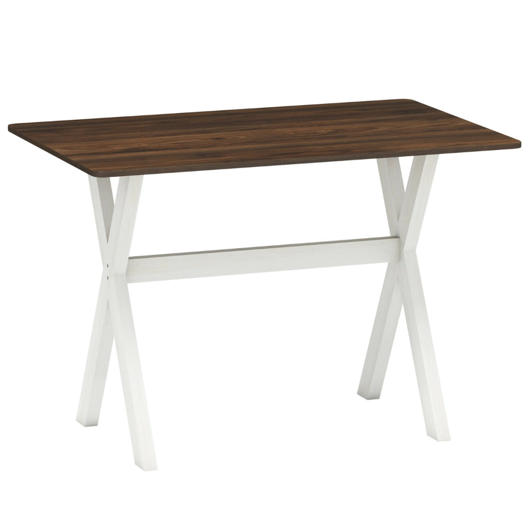 Tavolo da cucina in effetto legno con struttura a x e elegante superficie di 110 x 71 cm-Tavolino consolle con piano testurizzato Noce