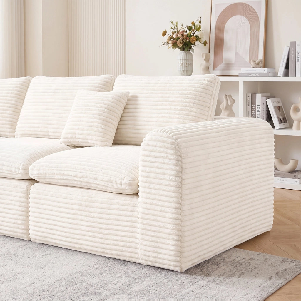 Divano modulare 3 in 1 - componibile con funzione letto - in tessuto a coste - beige