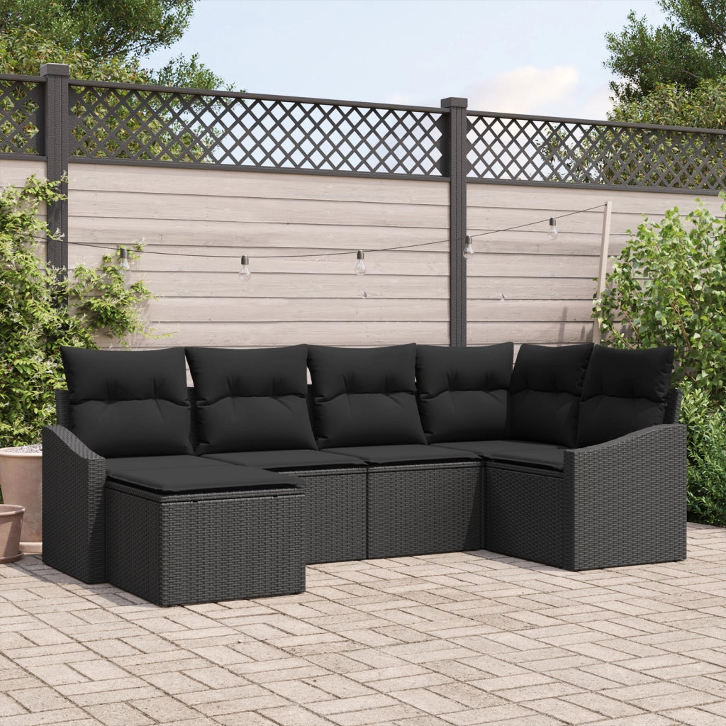 Set da pranzo esterno 6 pezzi con cuscini Rattan nero