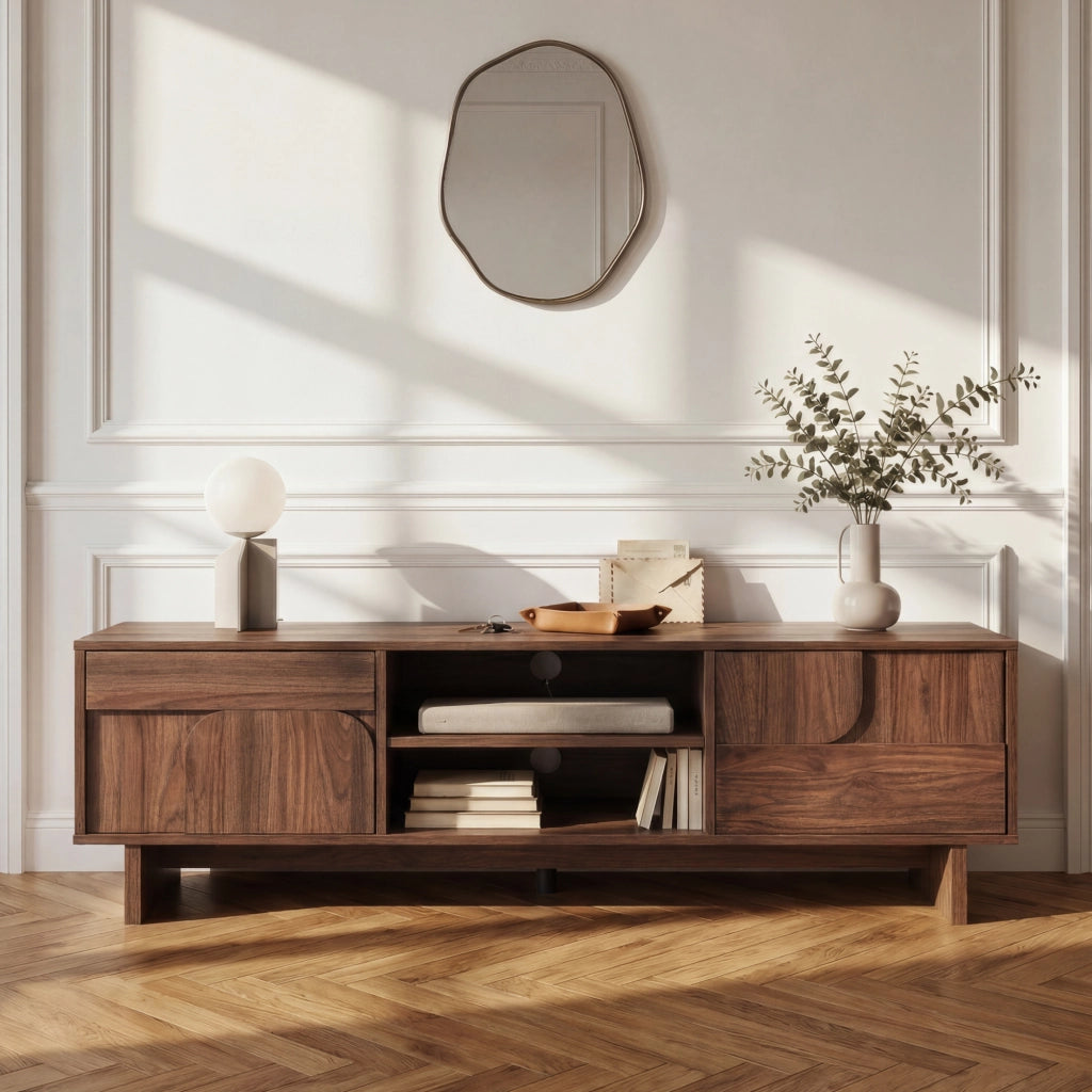 Mobile Porta TV Katanshumn con 2 Ante 150x39x45 cm - Effetto Noce [en.casa]