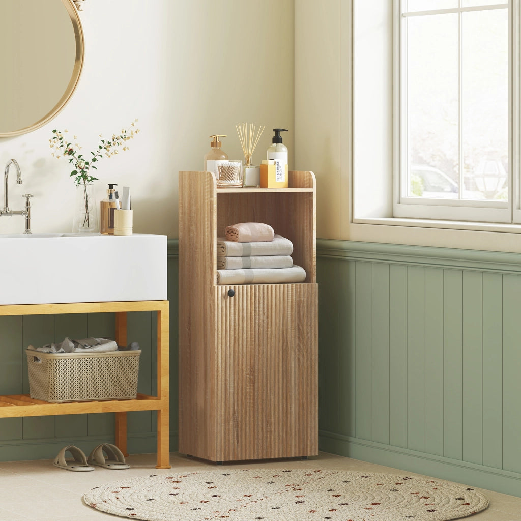 Mobile Bagno Stretto 4 Ripiani Aperto ¨C zephmum ¨C Legno Rovere 40x31x104