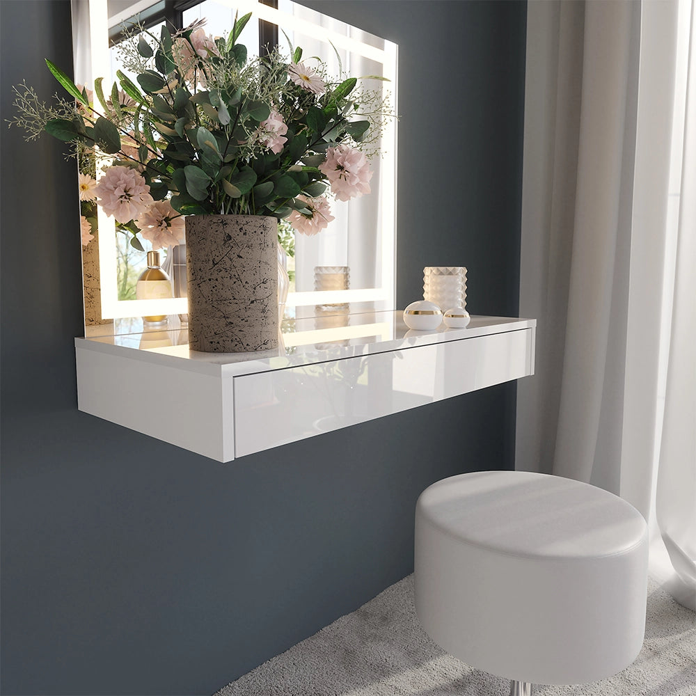 Vicco Tavolo da toeletta Bianco/bianco lucido 120 cm 3 parti