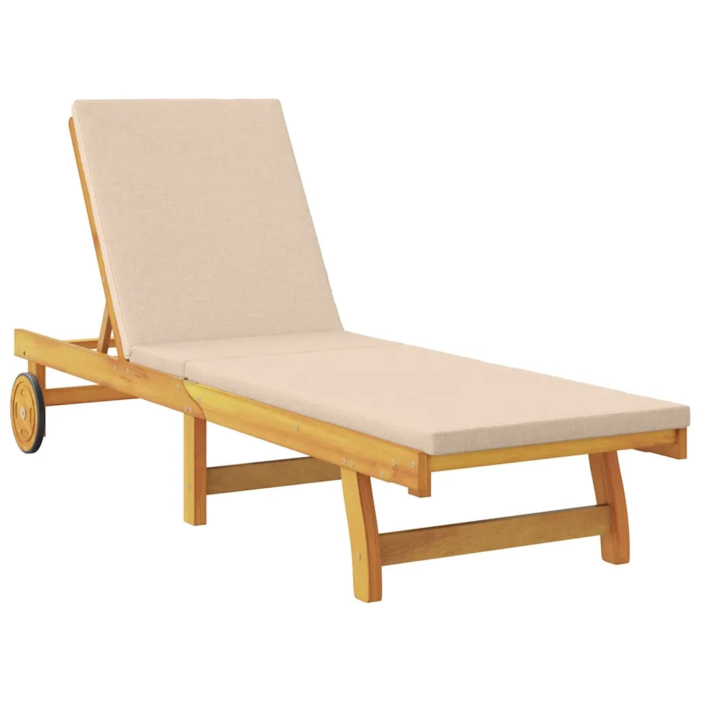 Lettino da sole con cuscino Beige Legno di Acacia Massello 3407701