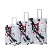 Set di 3 valigie da 20"/24"/28" in policarbonato con stampa fantasia e lucchetto a combinazione (nero)