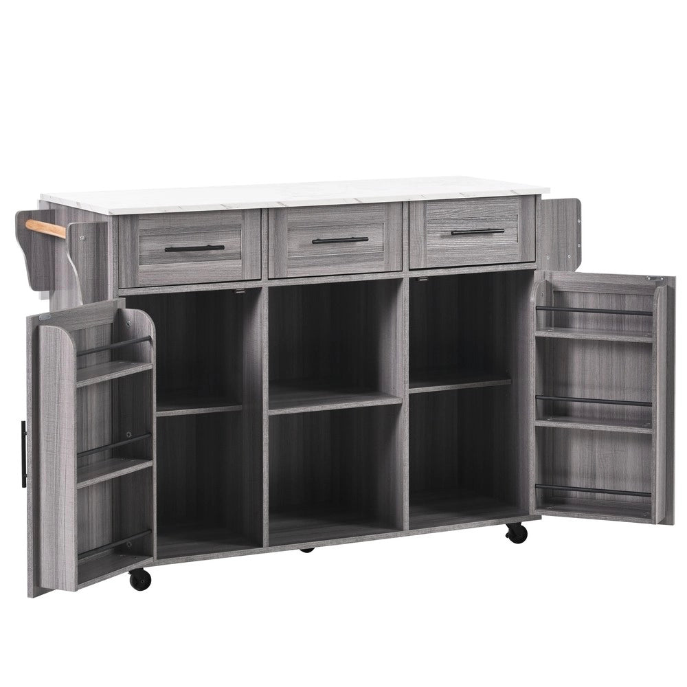 Carrello Portavivande con Armadietto ¨C Xylo ¨C Legno Massello Grigio, Piano Marmo Bianco, 139x46x91.5 cm